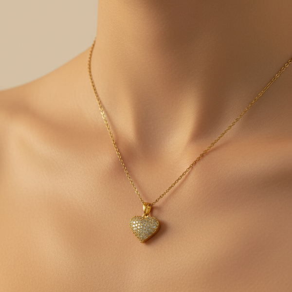Popping Heart Zircon Diamond Necklace