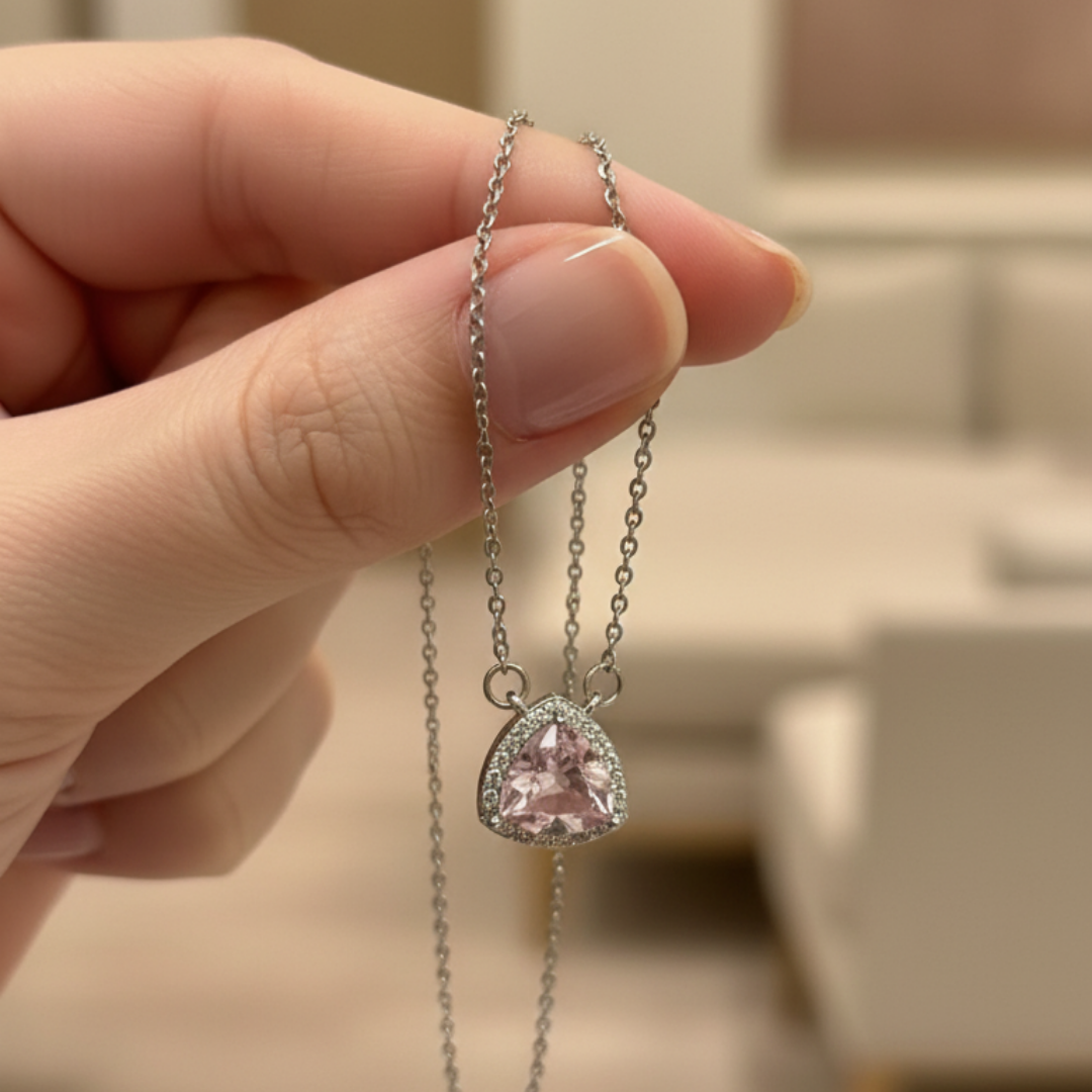 Triangular Zircon Diamond Necklace