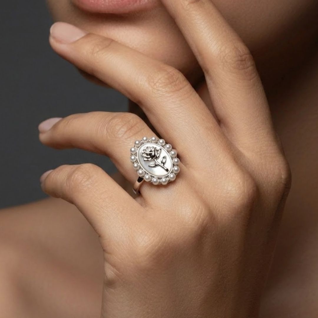 Vintage Rose Pearl Ring