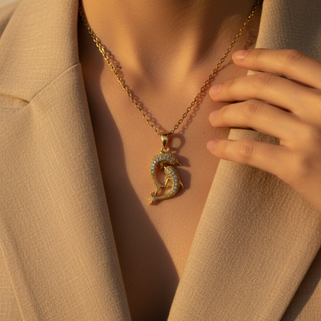 Dainty Dolphins Zircon Diamond Necklace