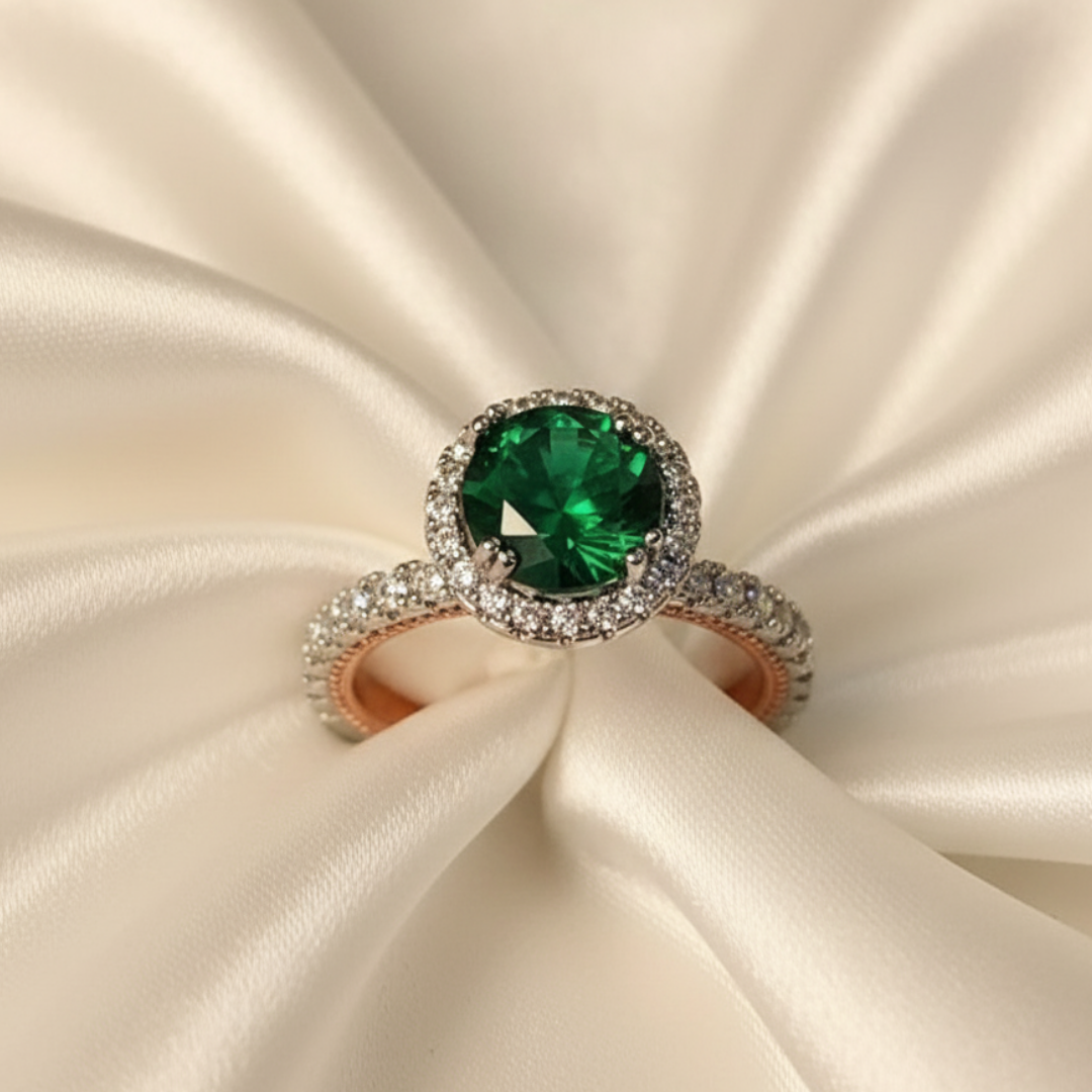 Green Zircon Halo Ring