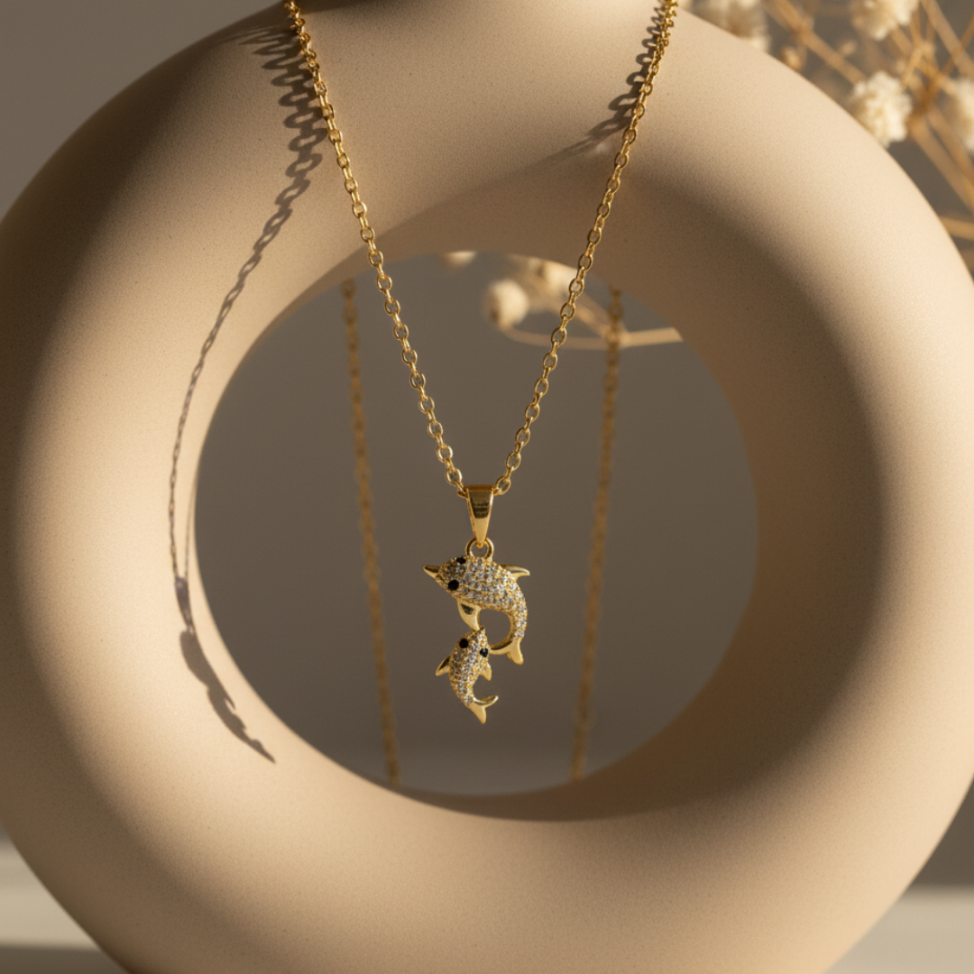 Twin Fish Zircon Diamond Necklace