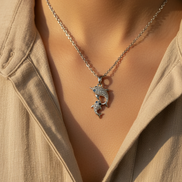 Twin Fish Zircon Diamond Necklace