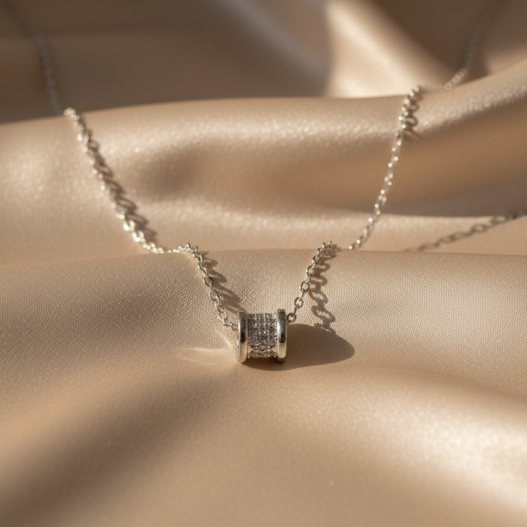 Zircon Studded Cylinder Pendant Necklace