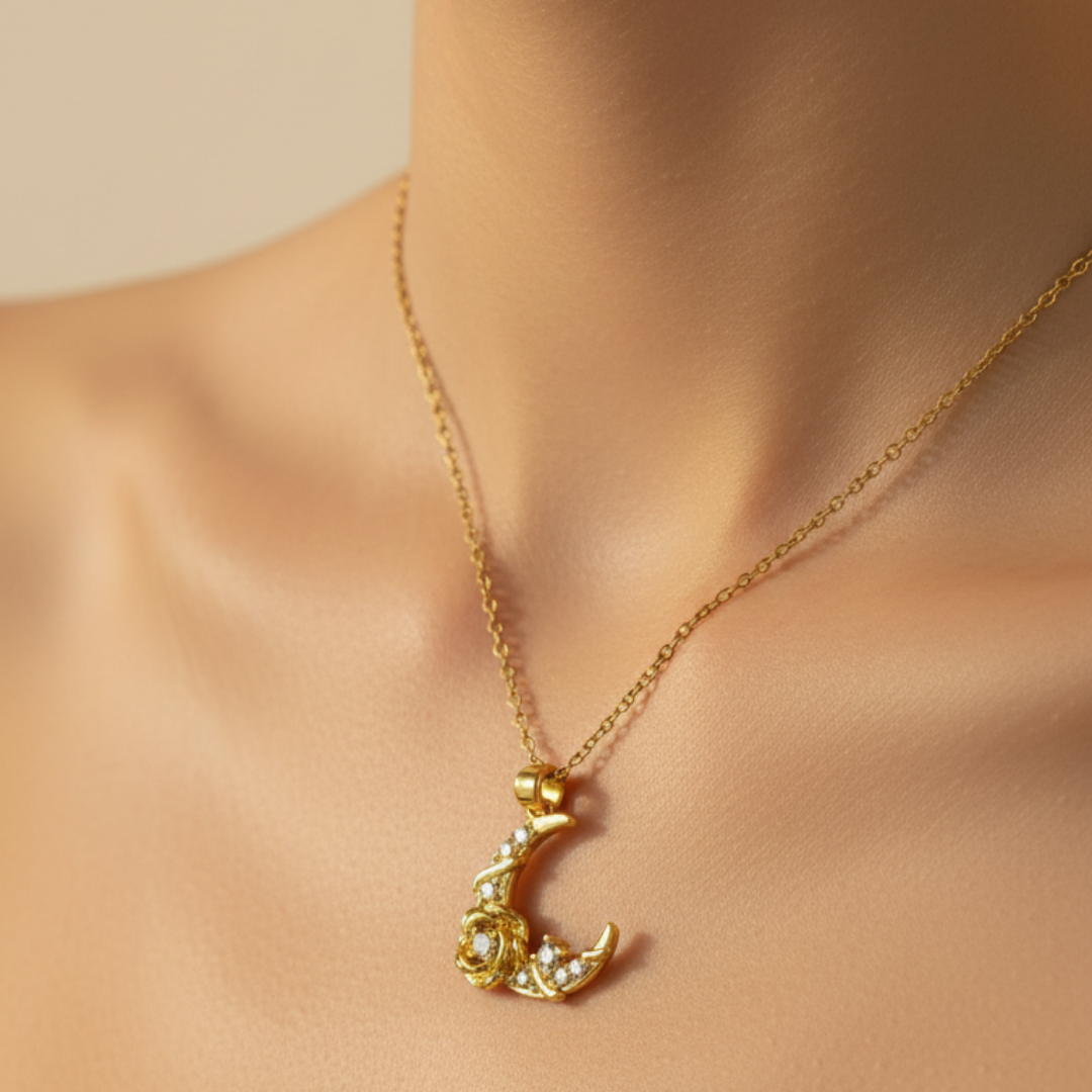 Moonlit Crescent Zircon Necklace