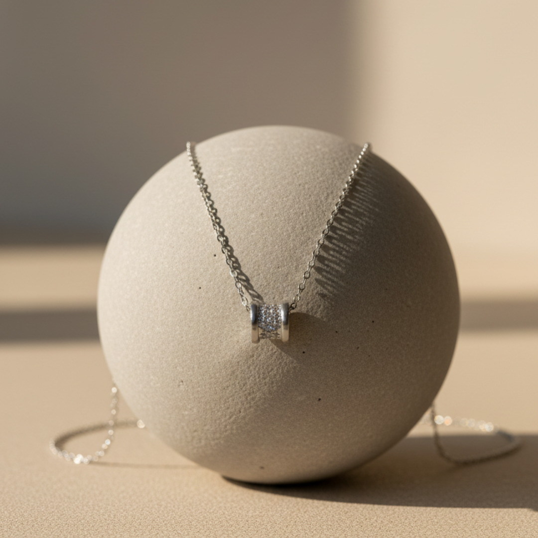 Zircon Studded Cylinder Pendant Necklace