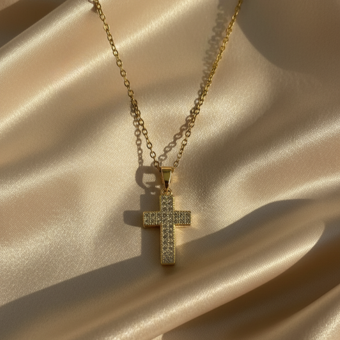 Faith Cross Zircon Diamond Studded Necklace
