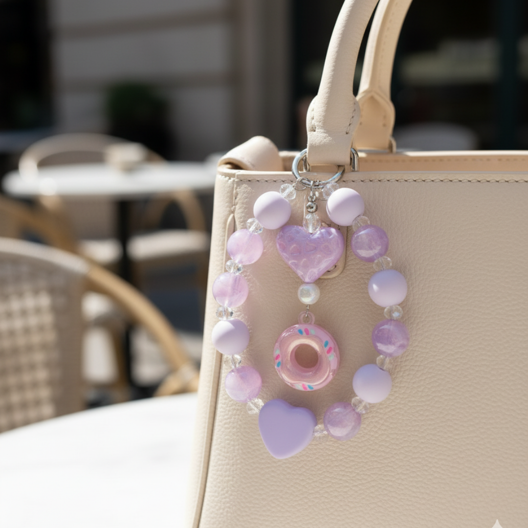 Lilac Heart Bead Mobile Charm
