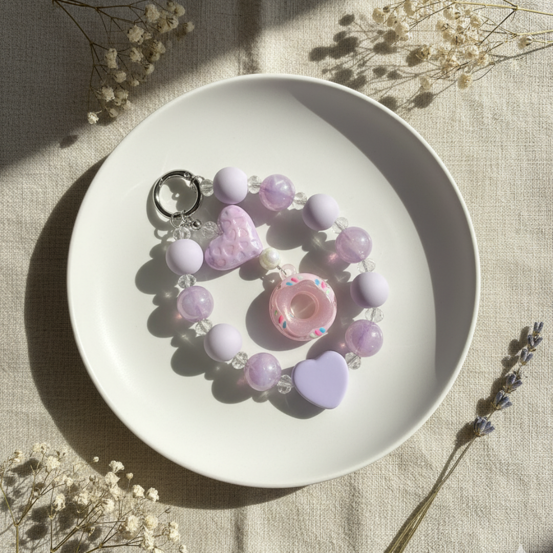 Lilac Heart Bead Mobile Charm