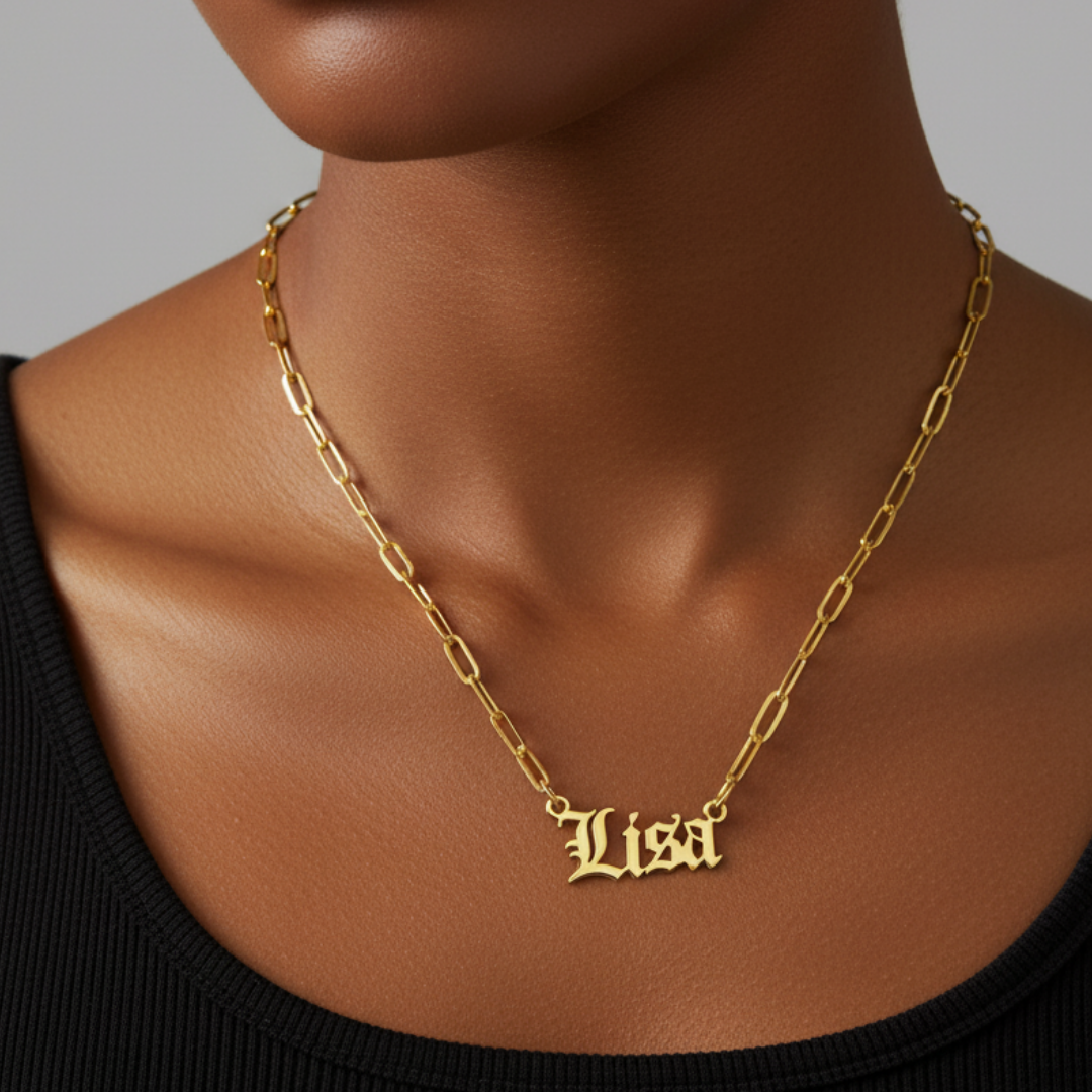 Gothic Gold Name Necklace