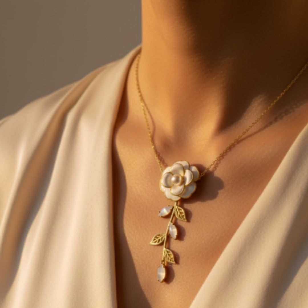 White Rose Pendant Necklace