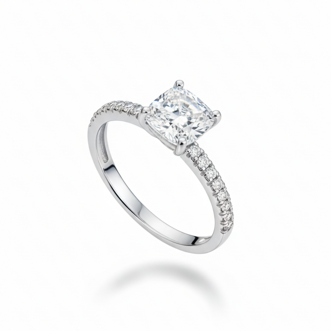 Silver Zircon Ring with Pave Band