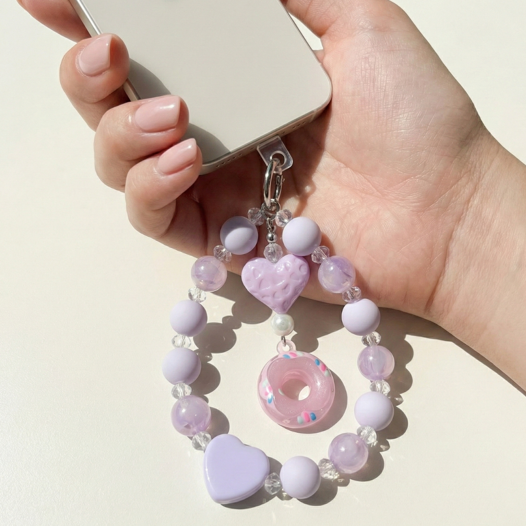 Lilac Heart Bead Mobile Charm