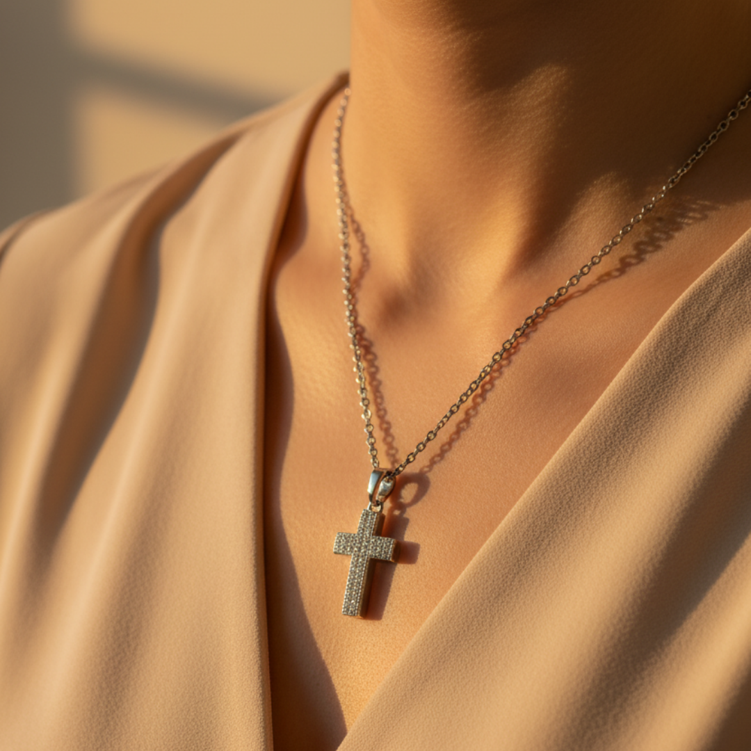 Faith Cross Zircon Diamond Studded Necklace