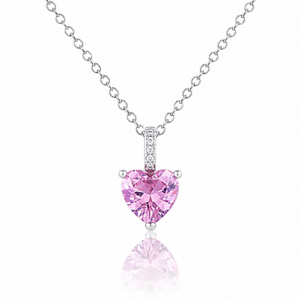 Pink Zircon Rhodium Plated Necklace