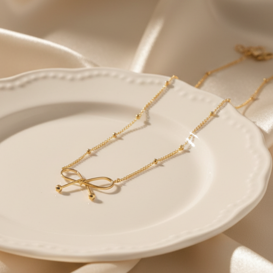 18k Gold Plated Opulent Ribbon Bow Necklace
