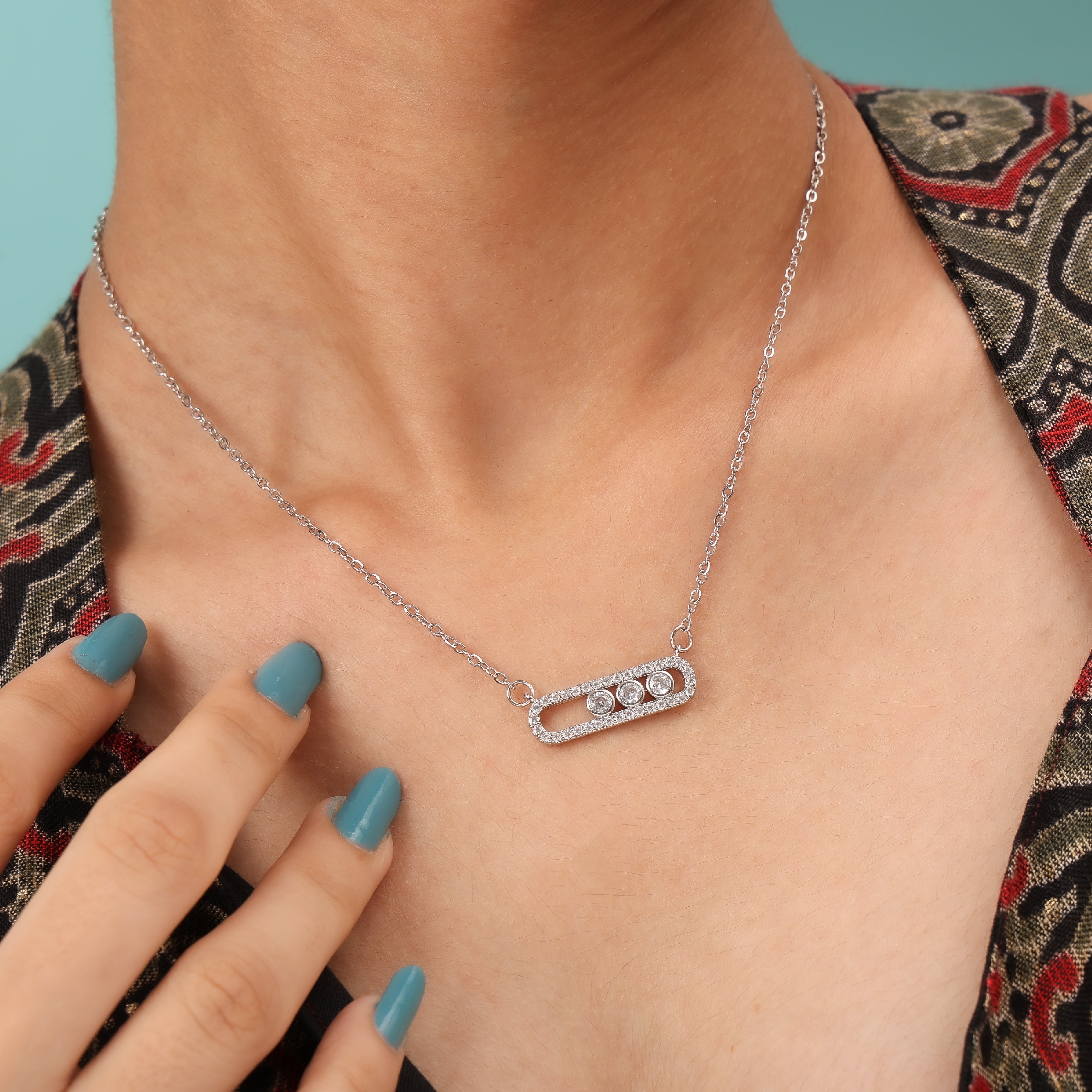 Zircon Trio Bar Pendant Necklace