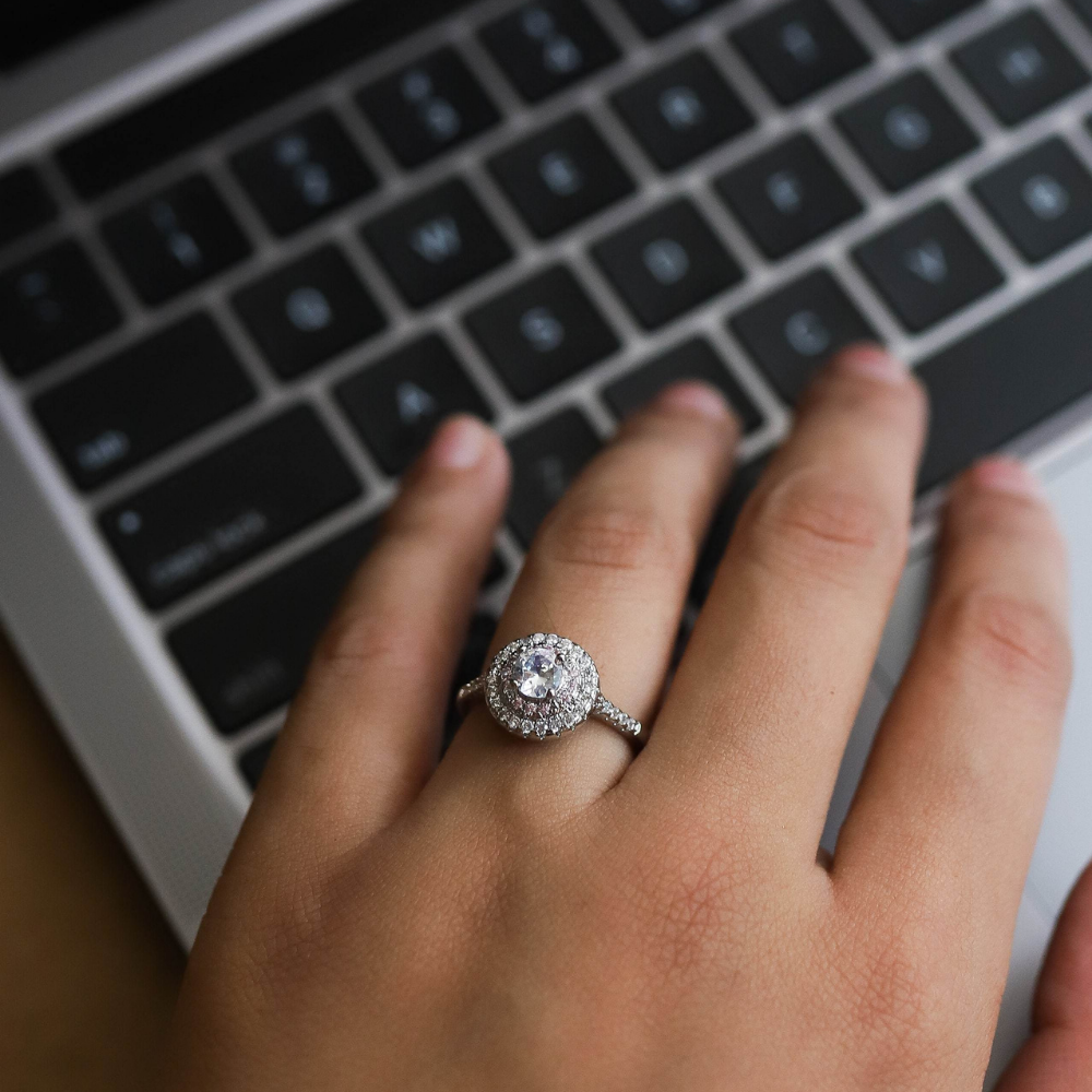 Silver Double Halo Zircon Ring