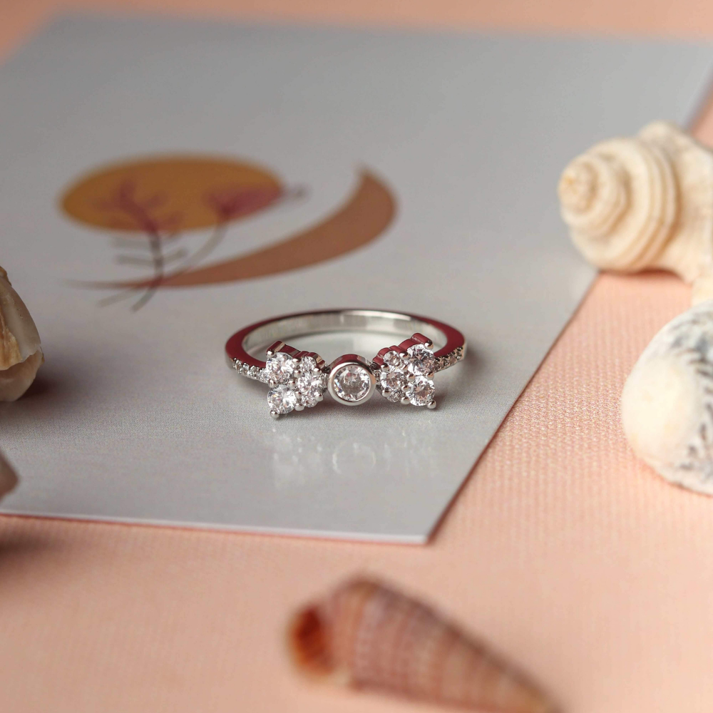 Silver Bow Zircon Ring