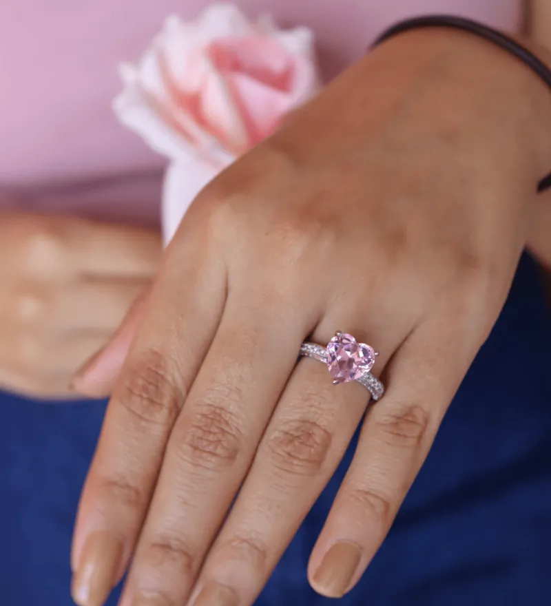 Romantic Pink Heart Zircon Ring