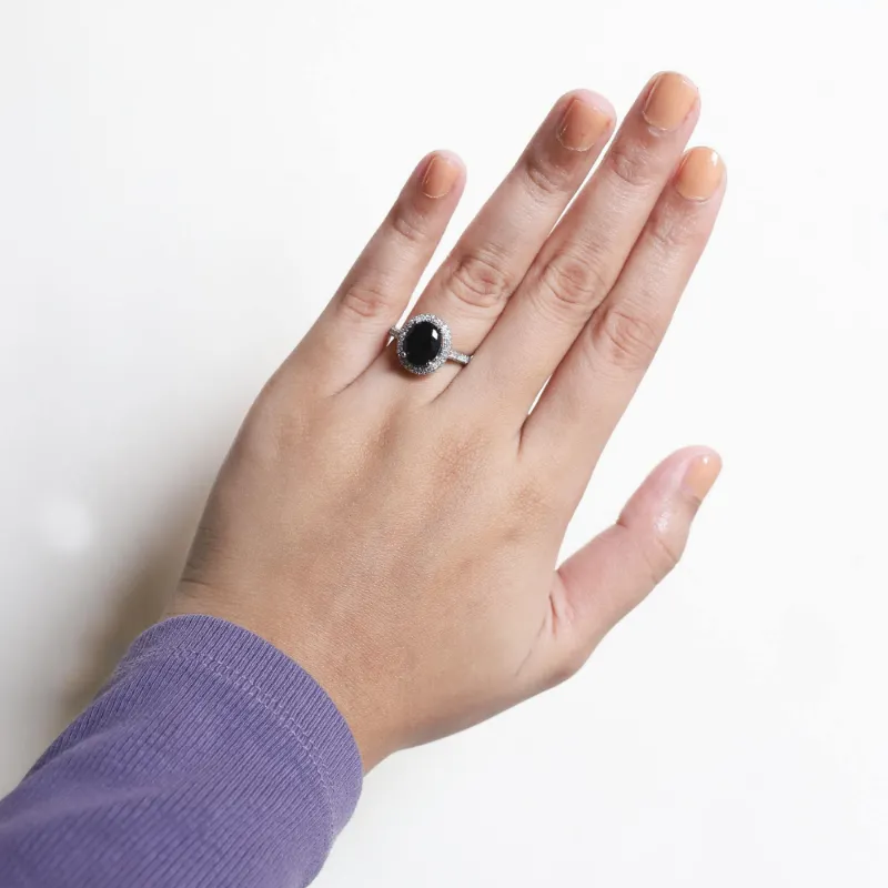 Black Onyx Oval Halo Ring