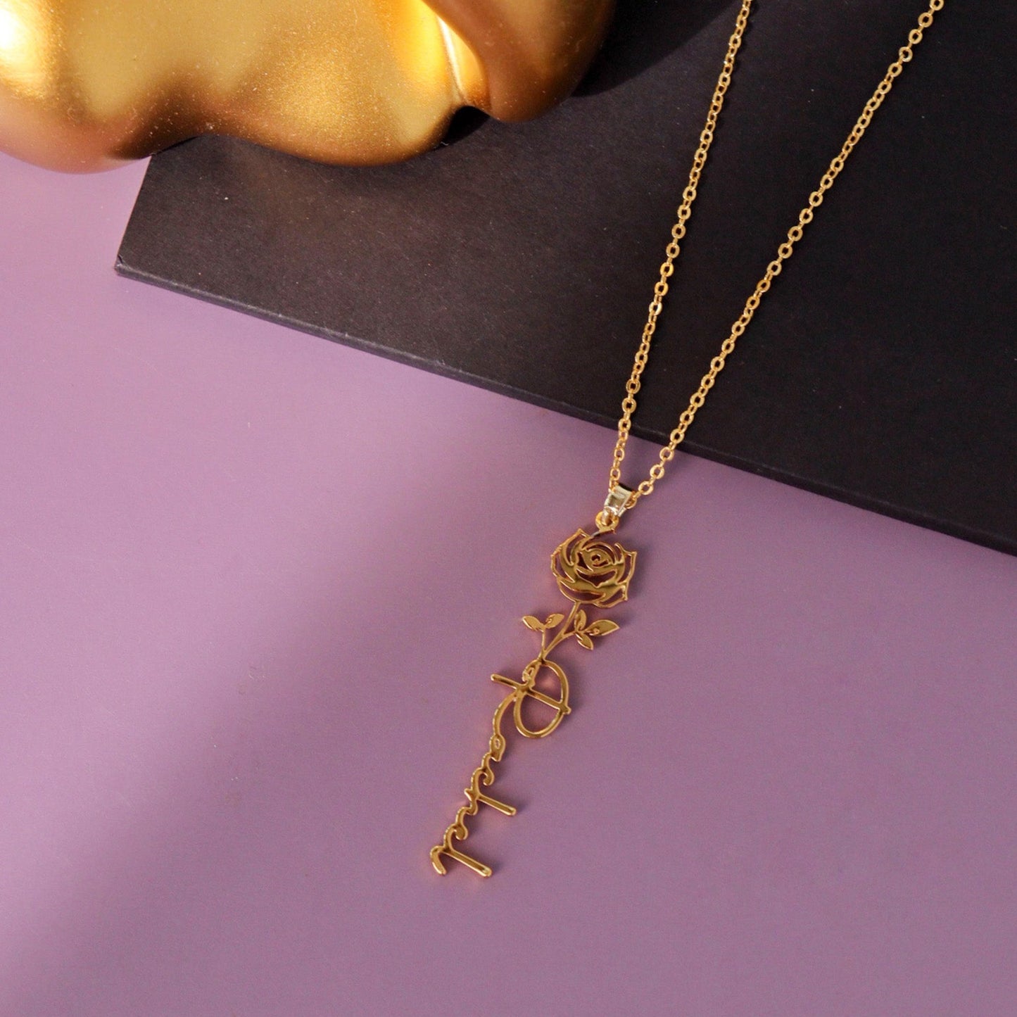Golden Rose Name Necklace