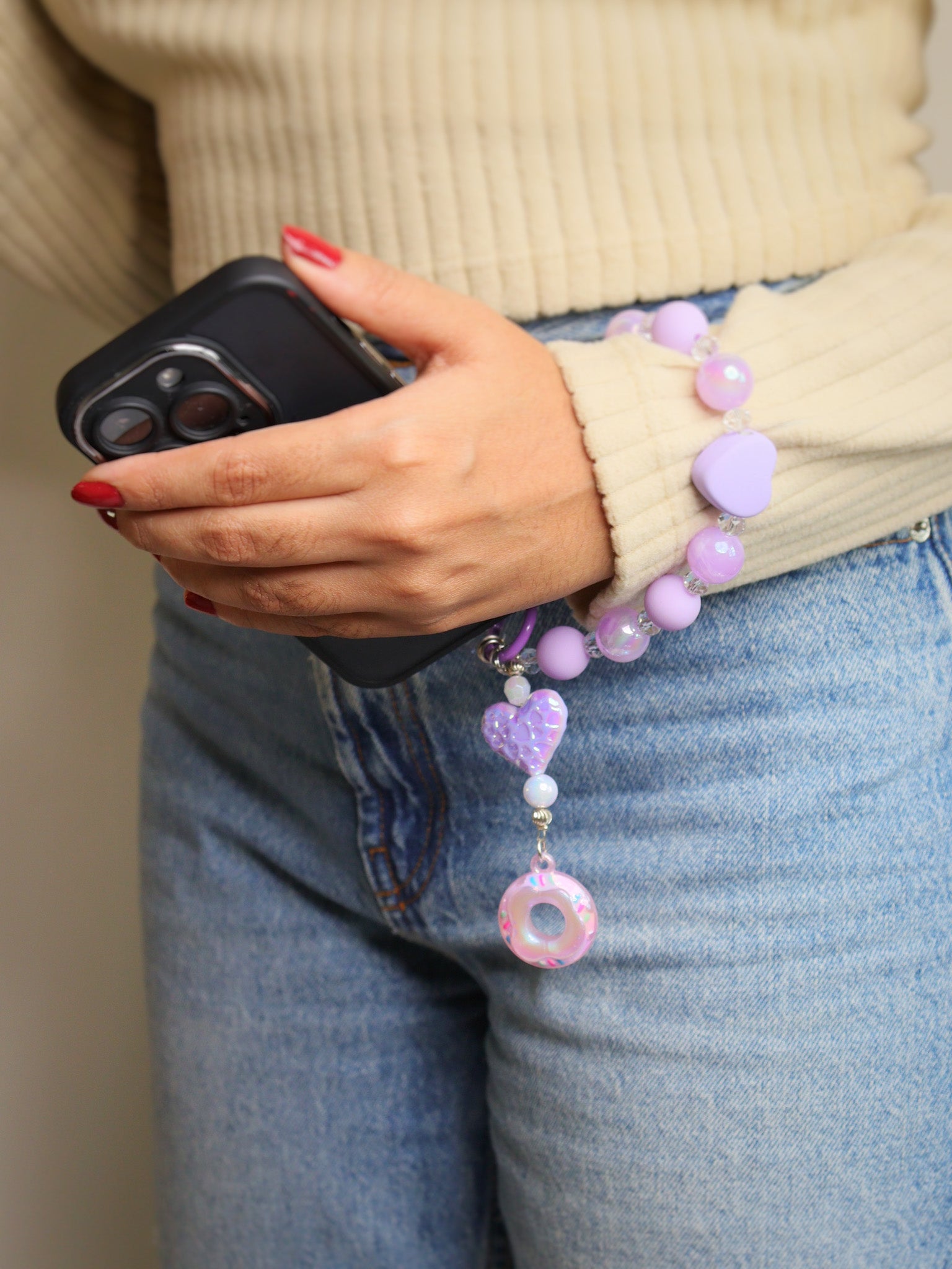 Lilac Heart Bead Mobile Charm