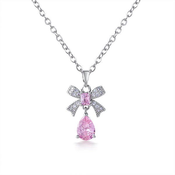 Teardrop Bow Pendant Necklace