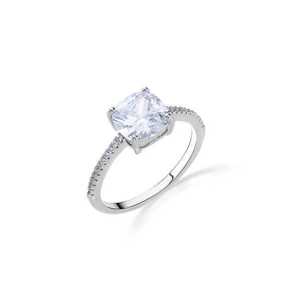 Silver Zircon Ring with Pave Band