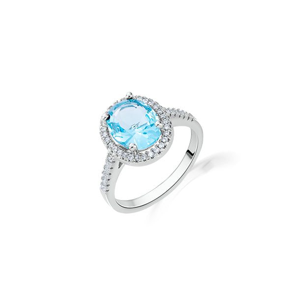 Oval Blue Zircon Halo Ring