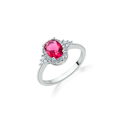 Oval Red Zircon Halo Ring
