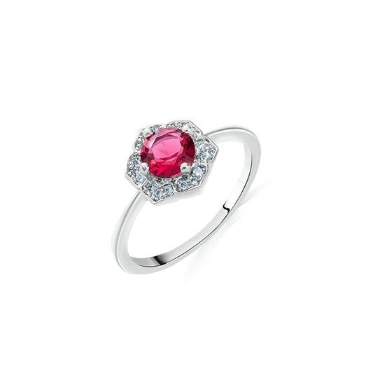 Hexagon Red Zircon Ring