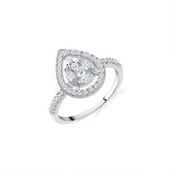 Pear Halo Bypass Zircon Ring