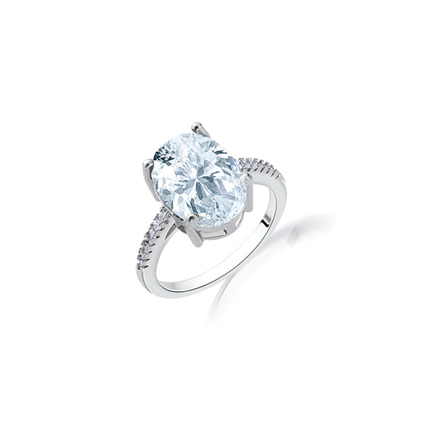 Oval Zircon Ring with Pave Band