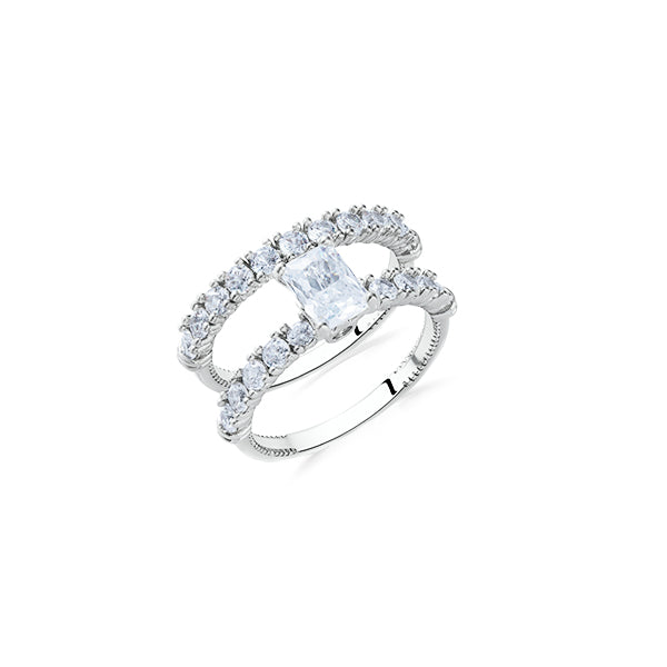 Emerald-Cut Zircon Ring with Eternity Band