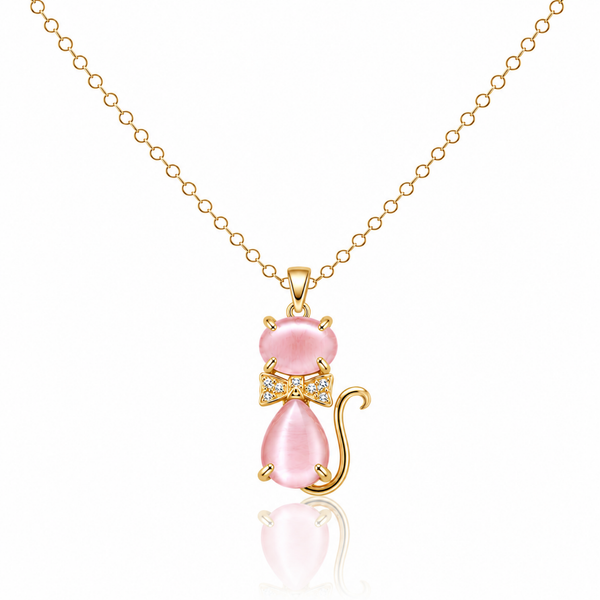 Pink Pussy Cat Pendant Necklace
