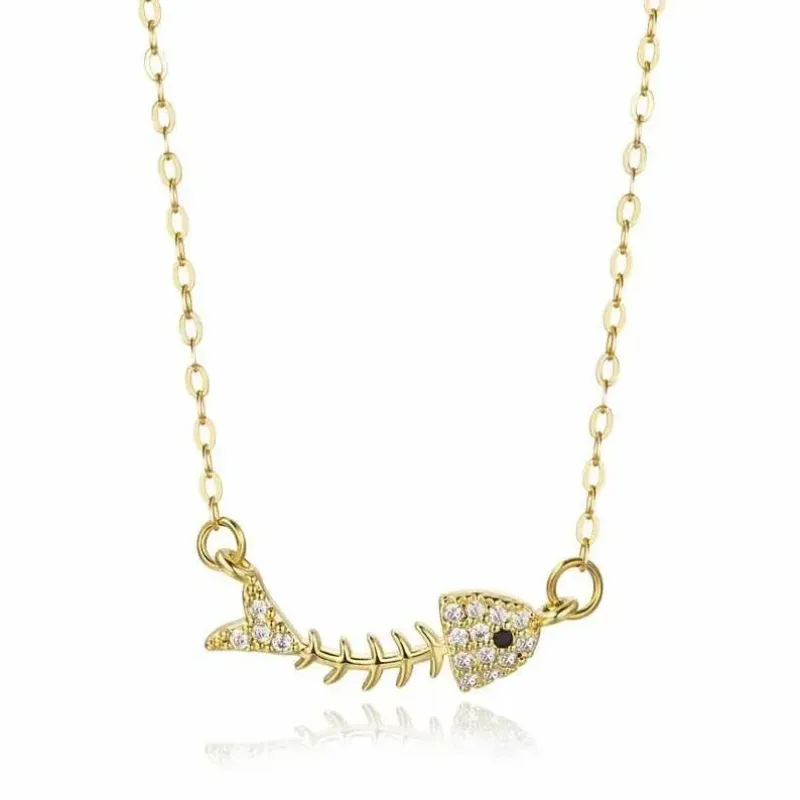 18k Gold Plated Fishbone Charm Necklace