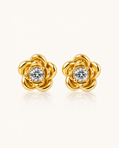 Rose Crystal Earrings - 18k Gold ( Demi Fine )
