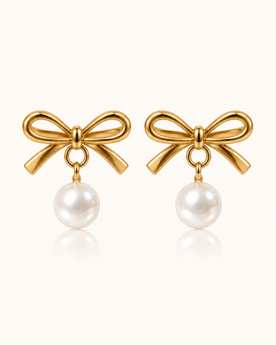 Bow Pearl Earrings - 18k Gold ( Demi Fine )