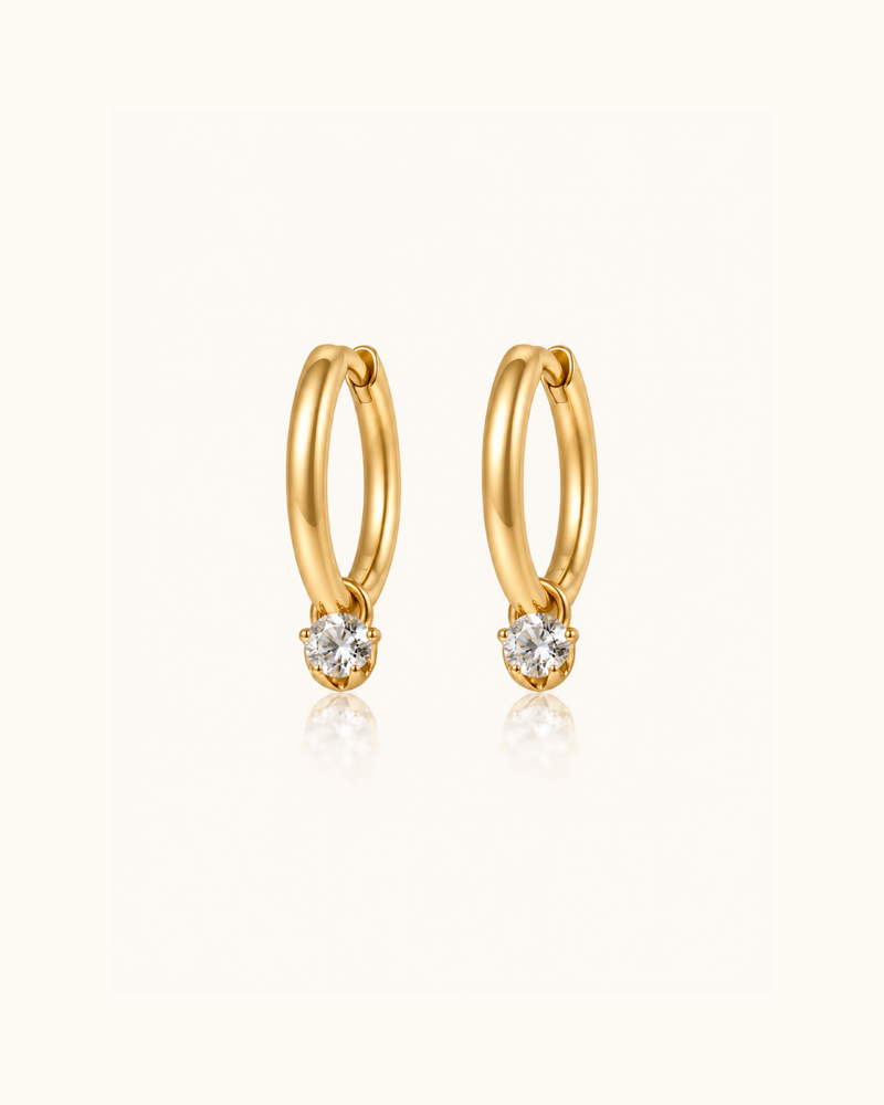 Crystal Huggie Earrings - 18k Gold ( Demi Fine )