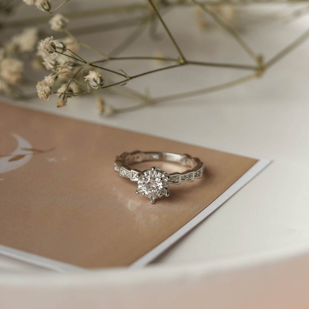 Geometric Halo Zircon Ring