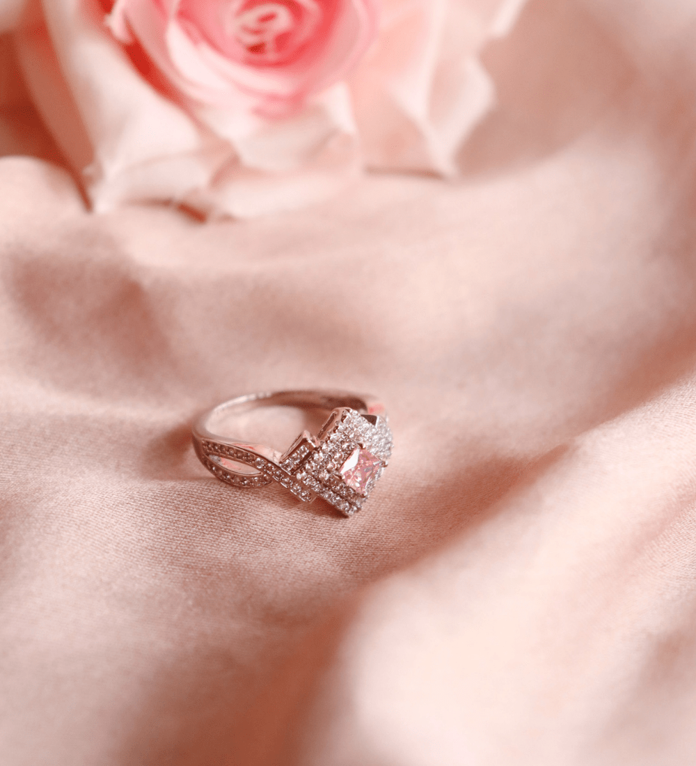 Geometric Heart Pink Zircon Ring