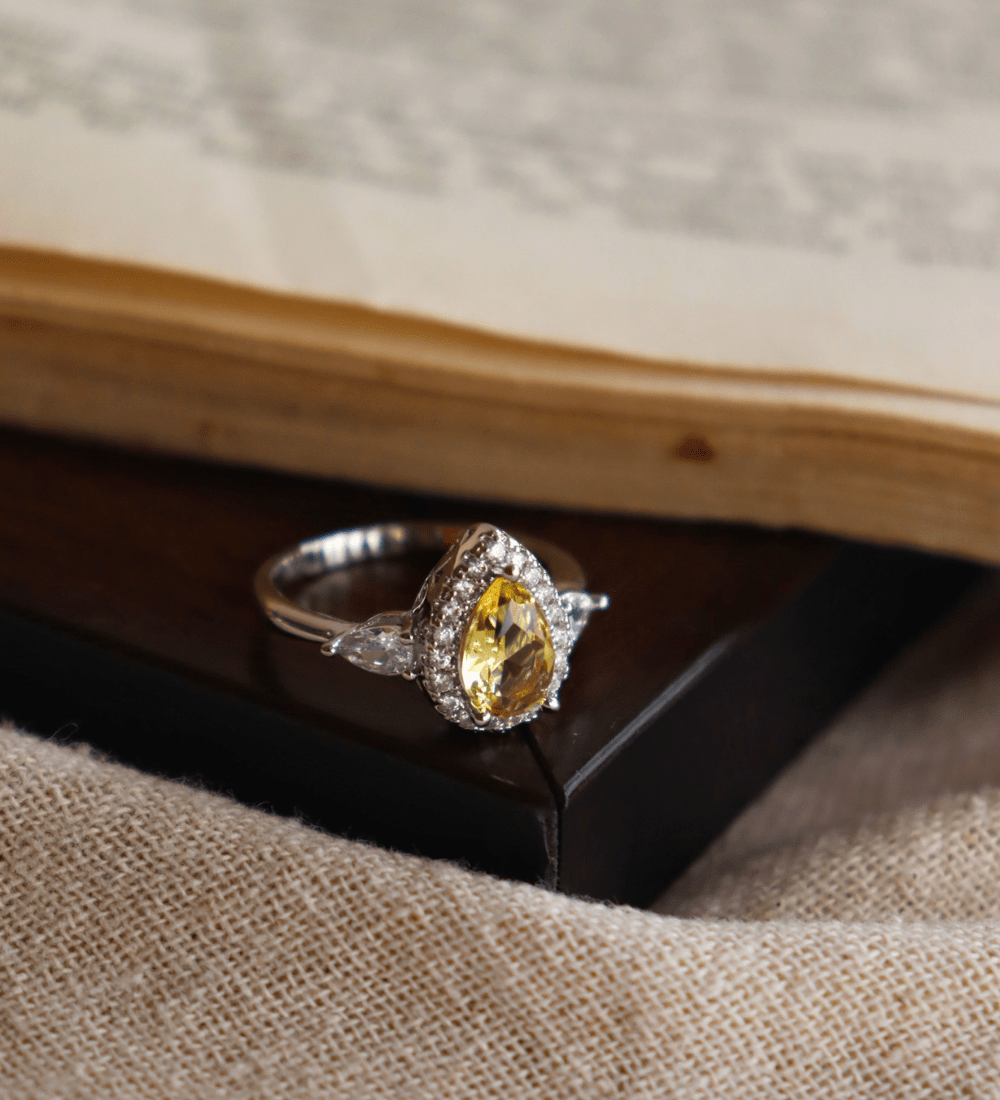 Yellow Zircon Tear-Drop Ring