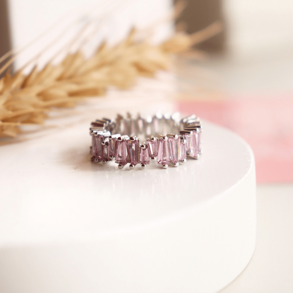 Baguette Pink Zircon Eternity Ring