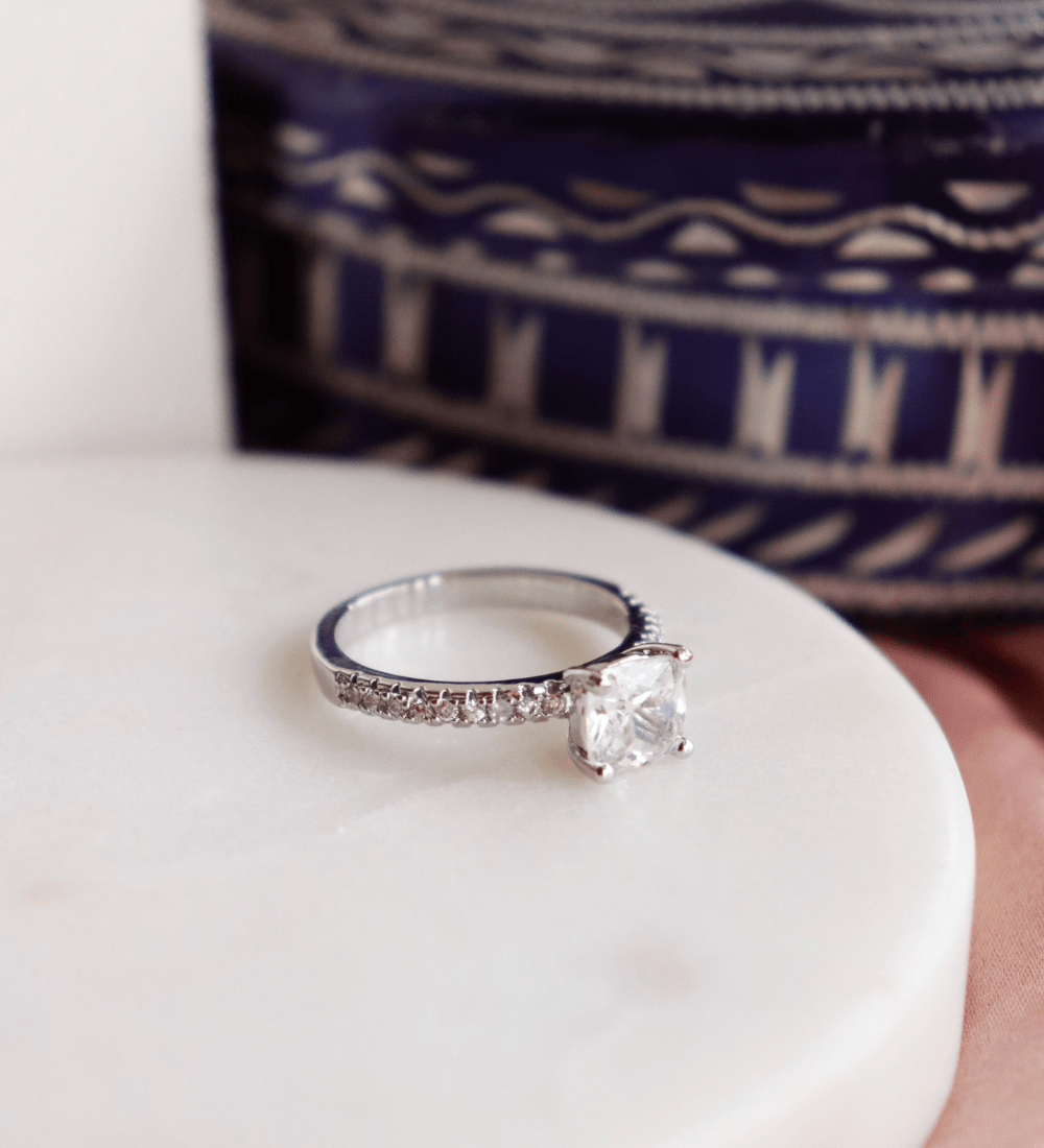 Princess Cut Zircon with Pave Band