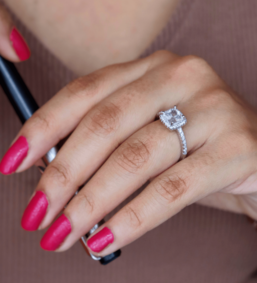 Pave Halo Cushion-Cut Ring