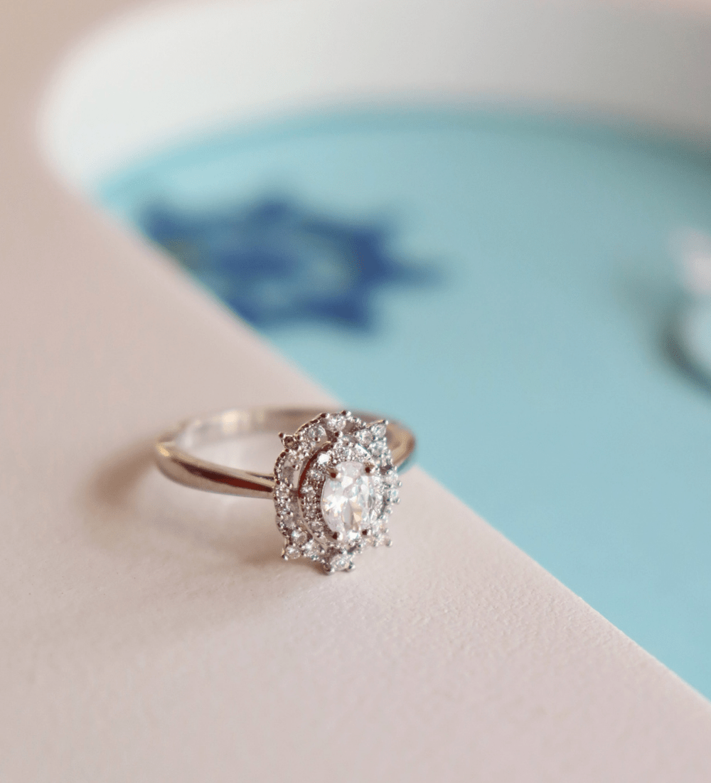 Starburst Halo Oval Zircon Ring