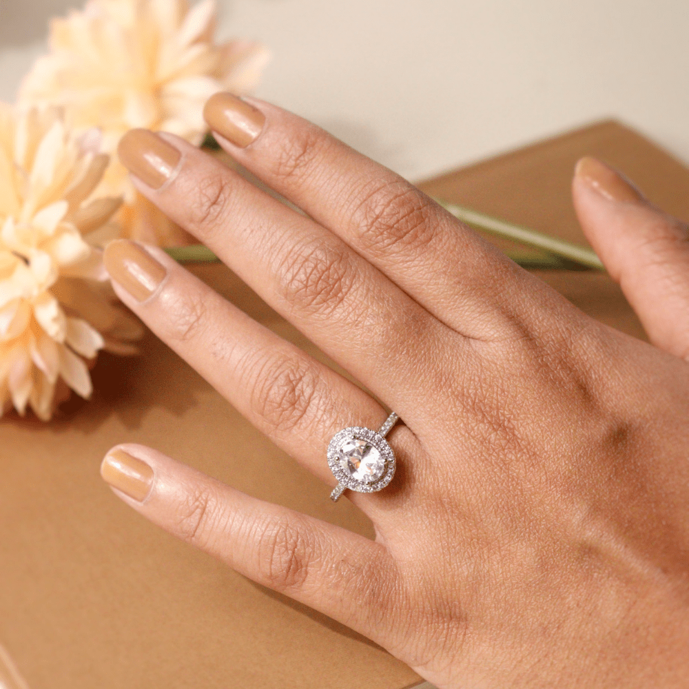 Oval Double Halo Zircon Ring