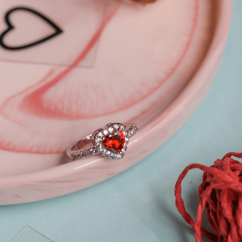 Red Heart Zircon Ring