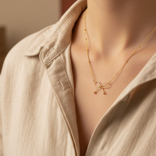 18k Gold Plated Opulent Ribbon Bow Necklace